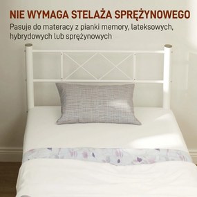 HOMCOM Jednoosobowe Łóżko z Wysokim Zagłówkiem, Łatwy Montaż, Przestrzeń Do Przechowywania pod Łóżkiem, Stal, Białe