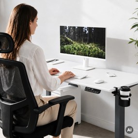 Biurko elektryczne z regulacją wysokości ergonomiczne antracytowo-białe, 1400x700 mm: ARIA