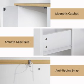 HOMCOM Komoda Kuchenna, Sideboard z Szufladą, Szafkami, Półkami, Płyta Wiórowa, Biała