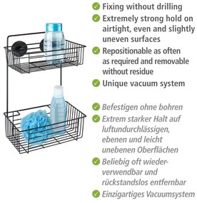 Czarna ścienna dwupoziomowa półka łazienkowa Wenko Vacuum-Loc® Pavia