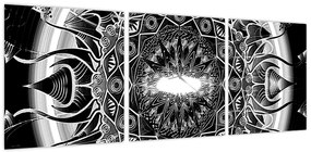Obraz czarno-białych ozdób (z zegarem) (90x30 cm)