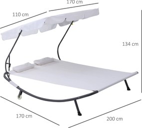 Outsunny® Leżak Dwuosobowy Ze Składanym Daszkiem Stal Kremowo-biały