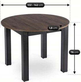 Stół Okrągły Rozkładany HARRY 102-142 cm Orzech/Czarny Loft