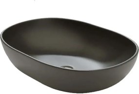 Umywalka ceramiczna nablatowa owalna czarna matowa 60 x 43 cm DOTI Black z cienkim rantem typu Slim