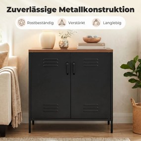 HOMCOM Metalowe sideboard, 80x40x80 cm, przemysłowa szafka do przechowywania z 2 drzwiami i regulowaną półką do salonu, biura, Czarny | Aosom PL