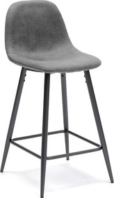 Zestaw 2 wysokich, wyściełanych krzeseł "Brig" ze skóry ekologicznej w kolorze szarym z podnóżkiem, 50x44 cm, 84 wys.