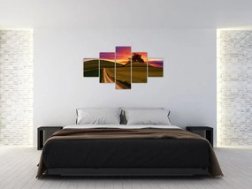Obraz pola z zachodem słońca (125x70 cm)