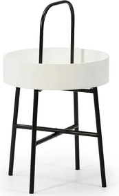 Tabela pomocnicza Jaipur z blatem MDF w kolorze białym i metalową strukturą w matowym czarnym.