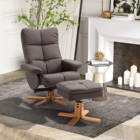 HOMCOM Fotel relaksacyjny TV z funkcją obrotu 360° i podnóżkiem Rozkładany Brązowy Drewniana rama 80x86x99cm | Aosom PL