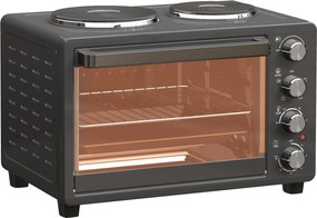 HOMCOM 28 L Mini Piekarnik, Kompaktowy Piekarnik do Gotowania i Grillowania, Elektryczny Piec z Blachą, Rusztem, 2600W - Czarny