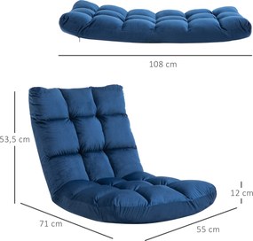 HOMCOM Sofa podłogowa z materacem Niebieska Regulowane oparcie Pluszowy materiał dla gości 55x71x53,5 cm | Aosom PL