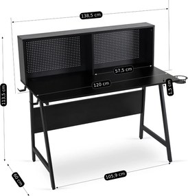 Biurko z nadstawką i tablicą perforowaną Roll 138,5 cm, czarne
