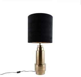 Lampa stołowa brązowy aksamitny klosz czarny ze złotem 40 cm - Bruut ArtDeco Oswietlenie wewnetrzne