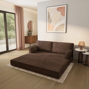 Masseno Sofa piankowa SILAR z funkcją spania, Kanapa z pianki do salonu, Bezmontażowa, Tkanina sztruksowa – Brązowy POSO 06