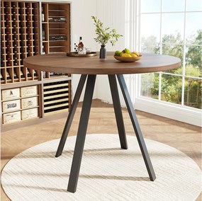 Okrągły stół jadalny dla 4-6 osób - 80 x 80 x 75 cm - MDF i nogi metalowe - Kolor orzech