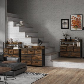 HOMCOM Komoda z 7 Szufladami z Tkaniny, Design Industrialny, Stalowa Rama, 98x29x85cm, Brąz/Czarny