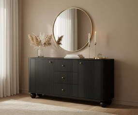 Komoda z szufladami Vesper 160 cm - czarny / złote uchwyty / nogi kule