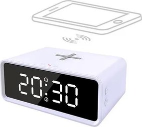 Solight CA07W - Zegar cyfrowy z ładowarką bezprzewodową Qi 230V/CR2032 biały