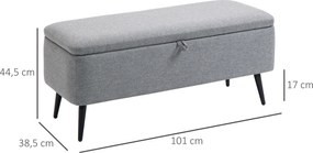HOMCOM Ławka, Skrzynia, Ławka Tapicerowana, Lniana, do 150kg, 101x38,5x44,5 cm, Szara