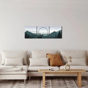 Obraz - Jeleń z wilkiem w skałach (z zegarem) (90x30 cm)