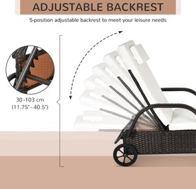 Outsunny mobilny leżak ogrodowy leżak leżak rattanowy mebel ogrodowy brązowy