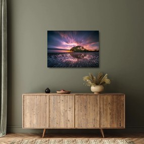 Obraz na szkle - drzewo na plaży (70x50 cm)