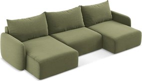 Zielony aksamitny rozkładany/ze schowkiem narożnik (w kształcie litery U) Kalena – Makamii