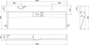 Mexen Ava umywalka nablatowa z konglomeratu 2/O 120 x 46 cm, biała - 23011202