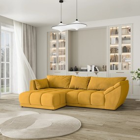 Masseno Narożnik ORENTI z funkcją spania i pojemnikiem na pościel Narozniki L, Rozkładana sofa - Żółty, MATT VELVET 48