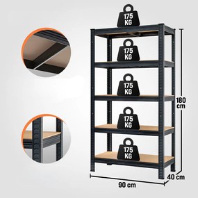 Jurhan Regał o dużej nośności HEAVY, maks. 875kg, 90x40x180cm, czarny