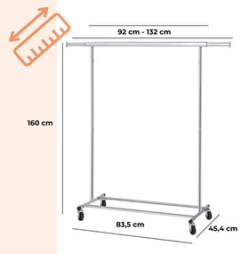 Jurhan Stojak na ubrania INEZ na kółkach, maks. 90 kg, 83,5x45x160cm, srebrna