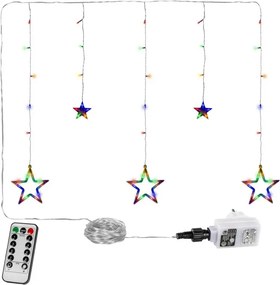 Świąteczna kurtyna 5 gwiazdek, 61 LED, kolorowa, pilot