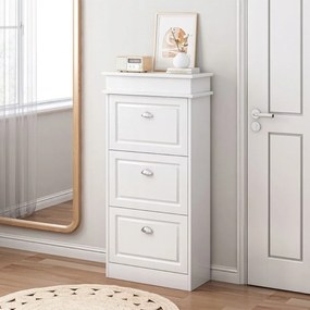Biała szafka na buty w stylu skandynawskim z 3 drzwiami – 52x117x23 cm, MDF
