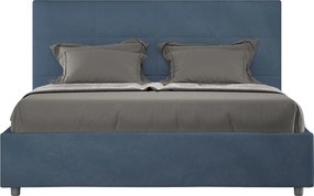 Łóżko wyposażone w stelaż z listwami z pojemnikiem tapicerowane 140x190 microfibra niebieski Mika