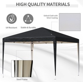 Outsunny Pawilon 2,95 x 2,95 m Składany Pawilon Ogrodowy, Partytent, Ochrona przed UV, Stal+Tkanina Oxford, Czarny