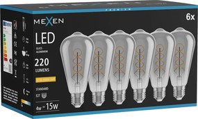 Mexen Vintis 6x żarówka filament spirala LED E27, ST64, 4W, Ciepła - 2200K, 220 lm, smoke - L162-E27-0422-70x06