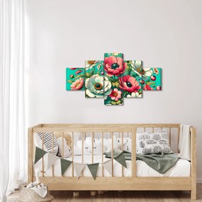 Obraz - Kwiaty na niebieskim tle (125x70 cm)