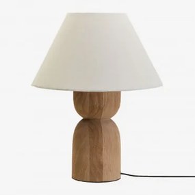 Lampa Stołowa Z Drewna Mango Diniz ↑30 Cm & Biały Ø40 Cm Menorca - Sklum
