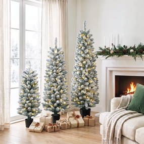 HOMCOM Zestaw 3 ośnieżonych choinek LED, wąskie, z gałązkami z PVC, 90/120/150 cm | Aosom PL
