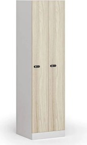 Szafka ubraniowa S1 wąska, 2-drzwiowa, 1850 x 500 x 500 mm, demontaż, zamek mechaniczny z kodem, drzwi laminowane, dąb naturalny