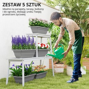Outsunny Zestaw 5 Doniczek z Plastiku dla Tarasu, Ogrodu, Balkonu, 59 x 21 x 16 cm, Szary