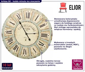 Stylowy vintage zegar ścienny 60 cm - Muskar 9X