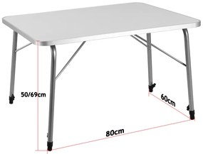 Casaria Składany stół kempingowy FOKA, 80x54x51-70cm, biała