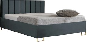 Łóżko tapicerowane MALIBU, wezgłowie, obicie MONOLITH, pojemnik na pościel, podnośnik gazowy, wysokość spania 39 cm, 140x200 cm, Błękitny