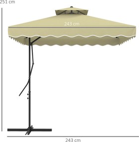 Outsunny Parasol ogrodowy, Parasol na bocznym maszcie, dekoracyjny brzeg, dach wentylacyjny, konstrukcja metalowa, 2,4x2,4x2,6m, Beżowy