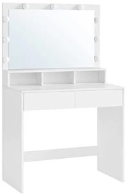 SongmicsHome Toaletka VANESA z dużym lustrem i oświetleniem, 80x40x140 cm, biała