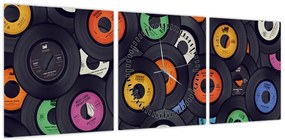 Obraz - Muzyczne płyty gramofonowe (z zegarem) (90x30 cm)