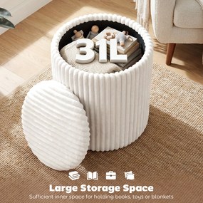 HOMCOM Taboret z odwracalną pokrywą, nowoczesny sztruksowy taboret do salonu i sypialni, biały | Aosom PL