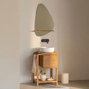Zestaw Mebli Łazienkowych Z Drewna Tekowego Bradley Okrągły Ceramiczny Biały Ø40 Cm Lenka & Czarny Matowy Zlewozmywak Wpuszczany Z Zaworem Spustowym B