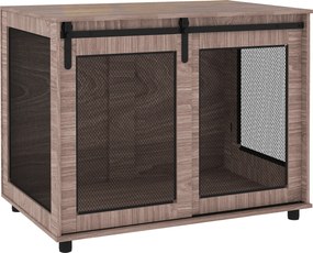PawHut klatka transportowa dla psa metalowa składana miejsce dla psa do domu i podróży 98x60x78 cm jasnobrązowa | Aosom PL